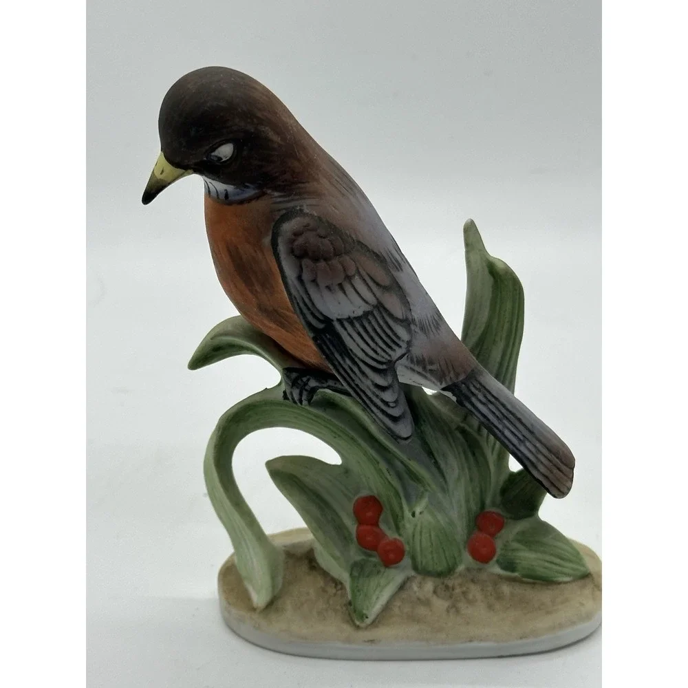 VINTAGE LEFTON CHINA RED ROBIN BIRD FIGURINE #KW464 HAND PAINTED